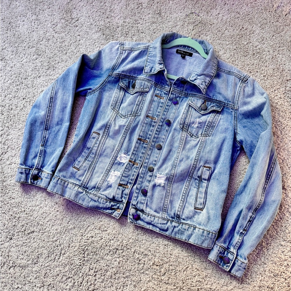 STS Blue Light Wash Women’s Distressed Oversized Jean Jacket
